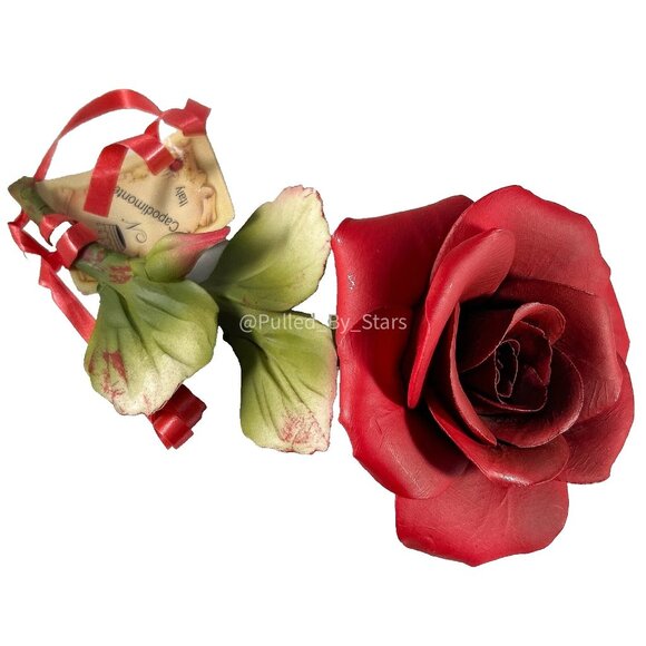 Capodimonte Naples Italy Handmade Hand-Painted Porcelain Red Rose w/ Green Stem - Picture 4 of 16